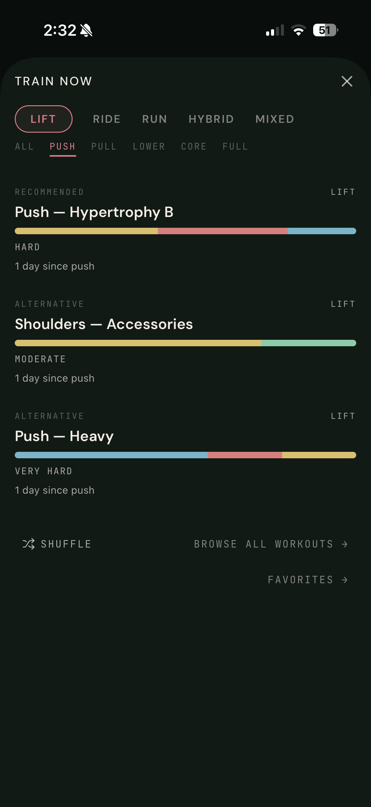 TRAIN NOW: recommended lift sessions based on your recent training